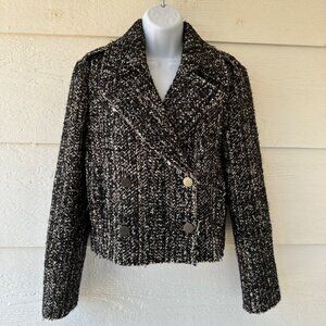 Tahari Women's Size 10 Tweed Blazer 50% Wool Raw Hem Side Pockets Fully Lined